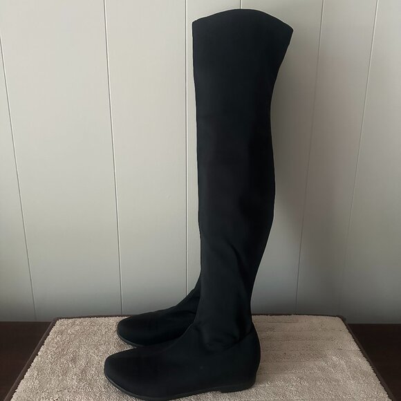 Black Over-the-Knee Flat Boots - Stretch Fit - Size US 7 - Picture 2 of 5